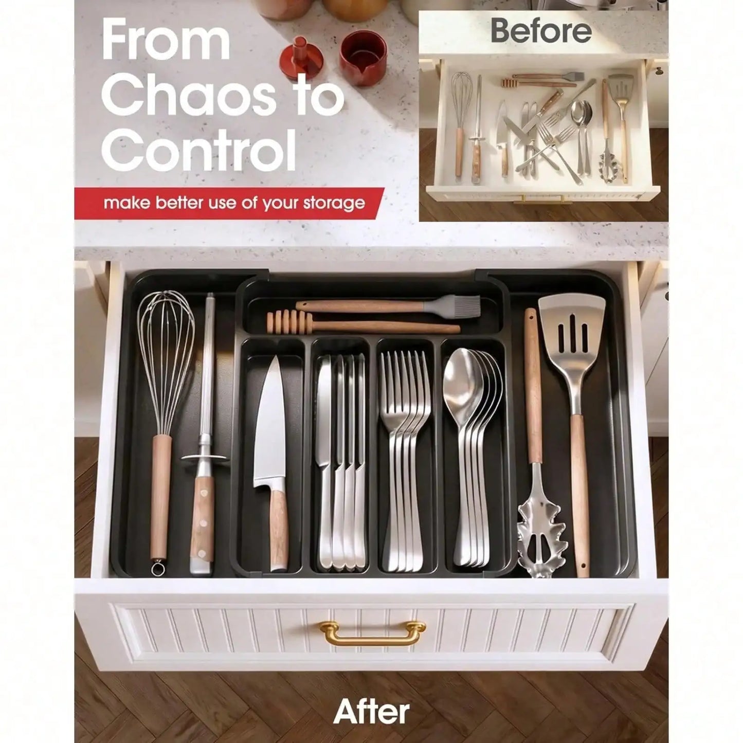 Extra Large Expandable Silverware Organizer Tray for Kitchen Drawer Tableware Storage