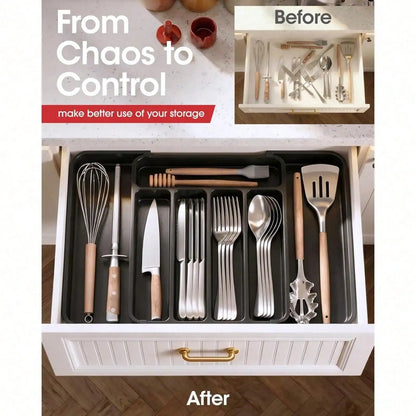 Extra Large Expandable Silverware Organizer Tray for Kitchen Drawer Tableware Storage