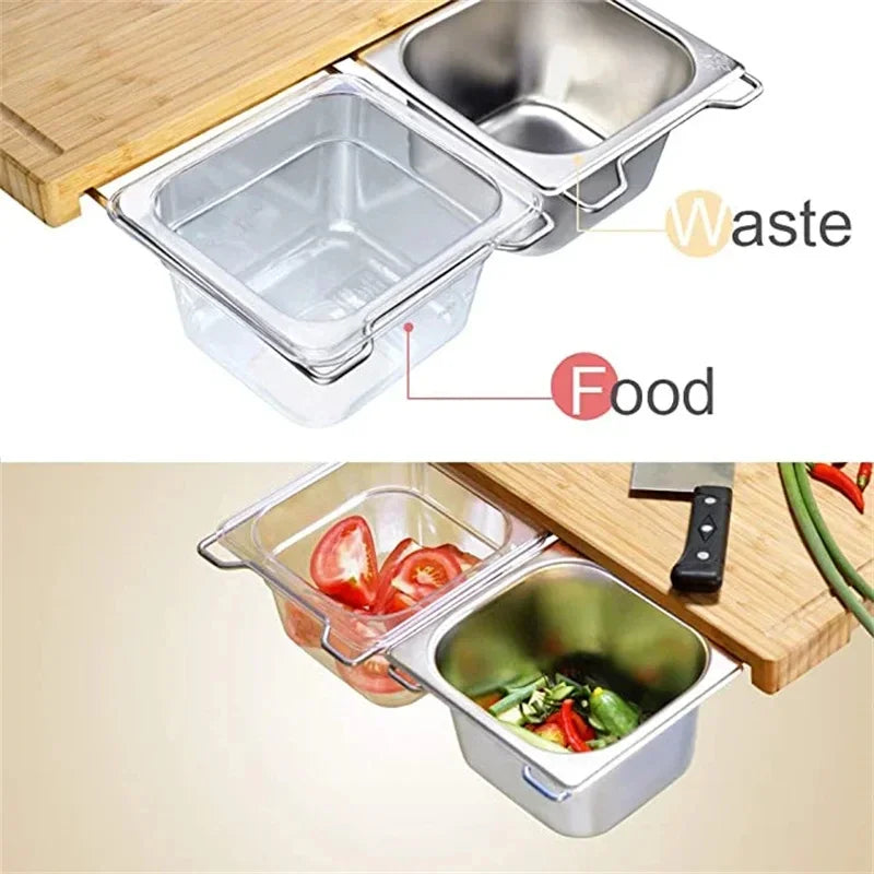 Expandable Bamboo Cutting Board Set with Storage Trays & Containers for Kitchen Food Prep