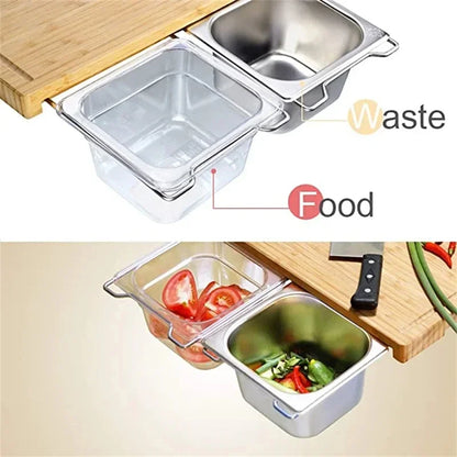 Expandable Bamboo Cutting Board Set with Storage Trays & Containers for Kitchen Food Prep
