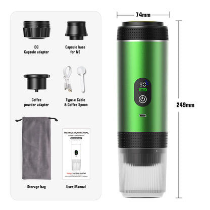3-in-1 Portable Espresso Coffee Maker with Digital Display, Capsule & Ground Coffee Compatible, 20 Bar Pressure