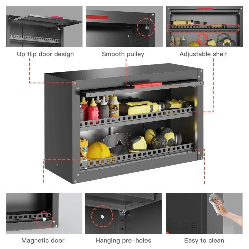 Wall Mounted Metal Garage Storage Cabinet with Adjustable Shelf & Up Flip Door