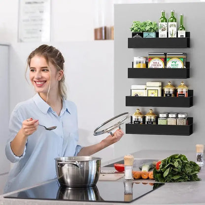 Magnetic Spice Rack Organizer for Refrigerator – 4 Pack Metal Kitchen Storage Shelves