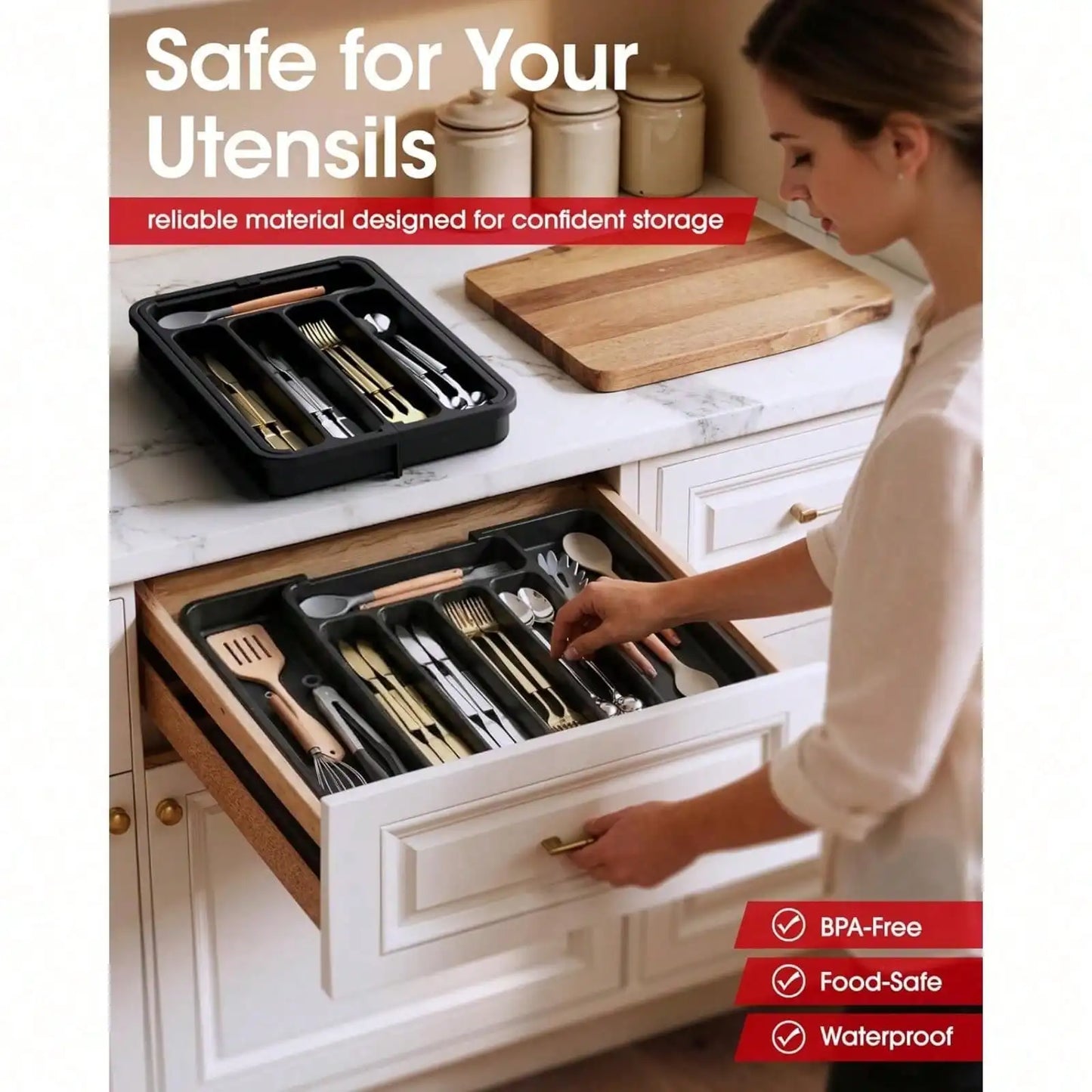 Extra Large Expandable Silverware Organizer Tray for Kitchen Drawer Tableware Storage