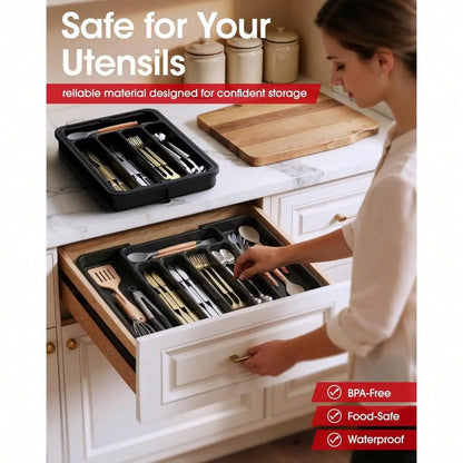 Extra Large Expandable Silverware Organizer Tray for Kitchen Drawer Tableware Storage