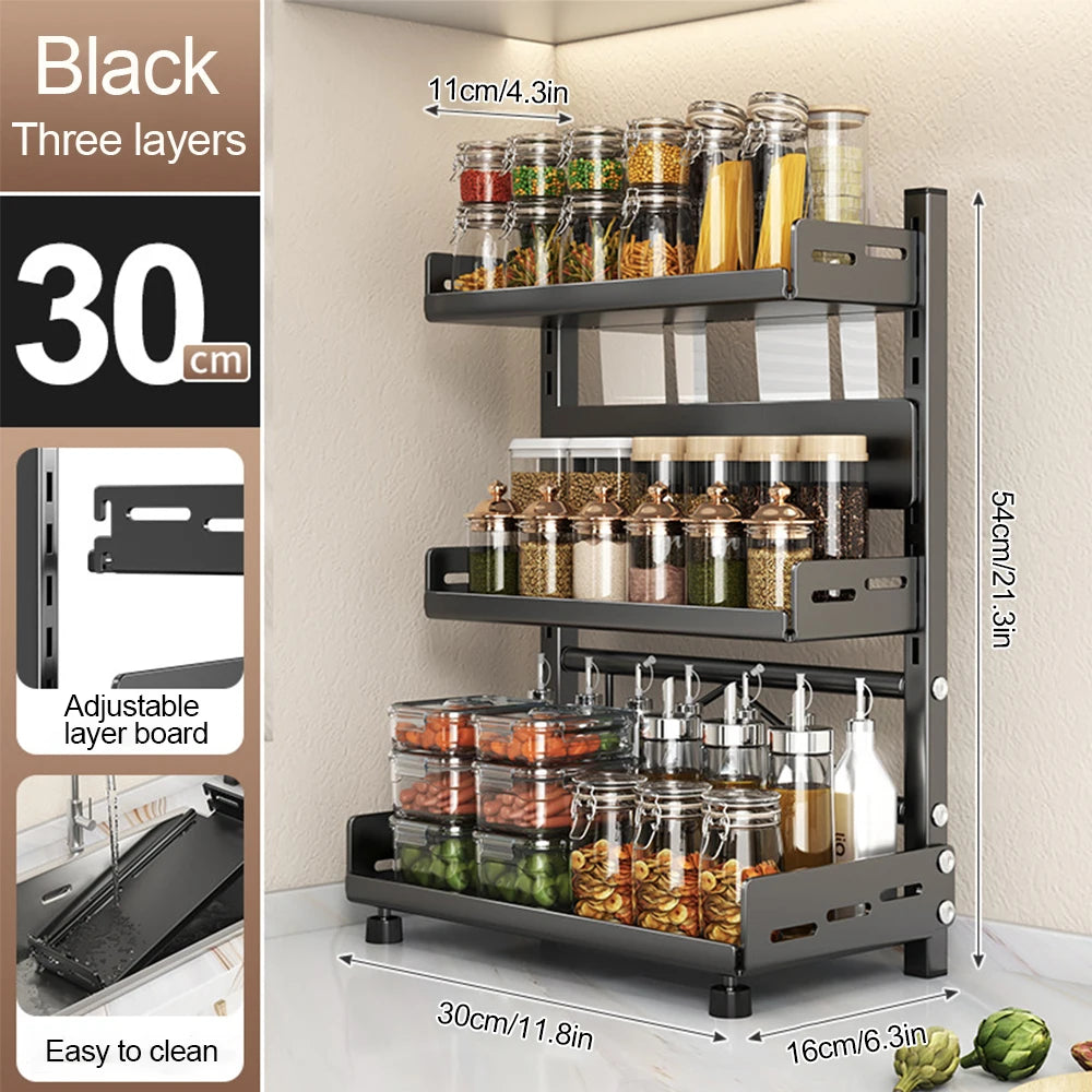 3 Tier Adjustable Spice Rack Organizer for Kitchen Countertop & Cabinet Storage
