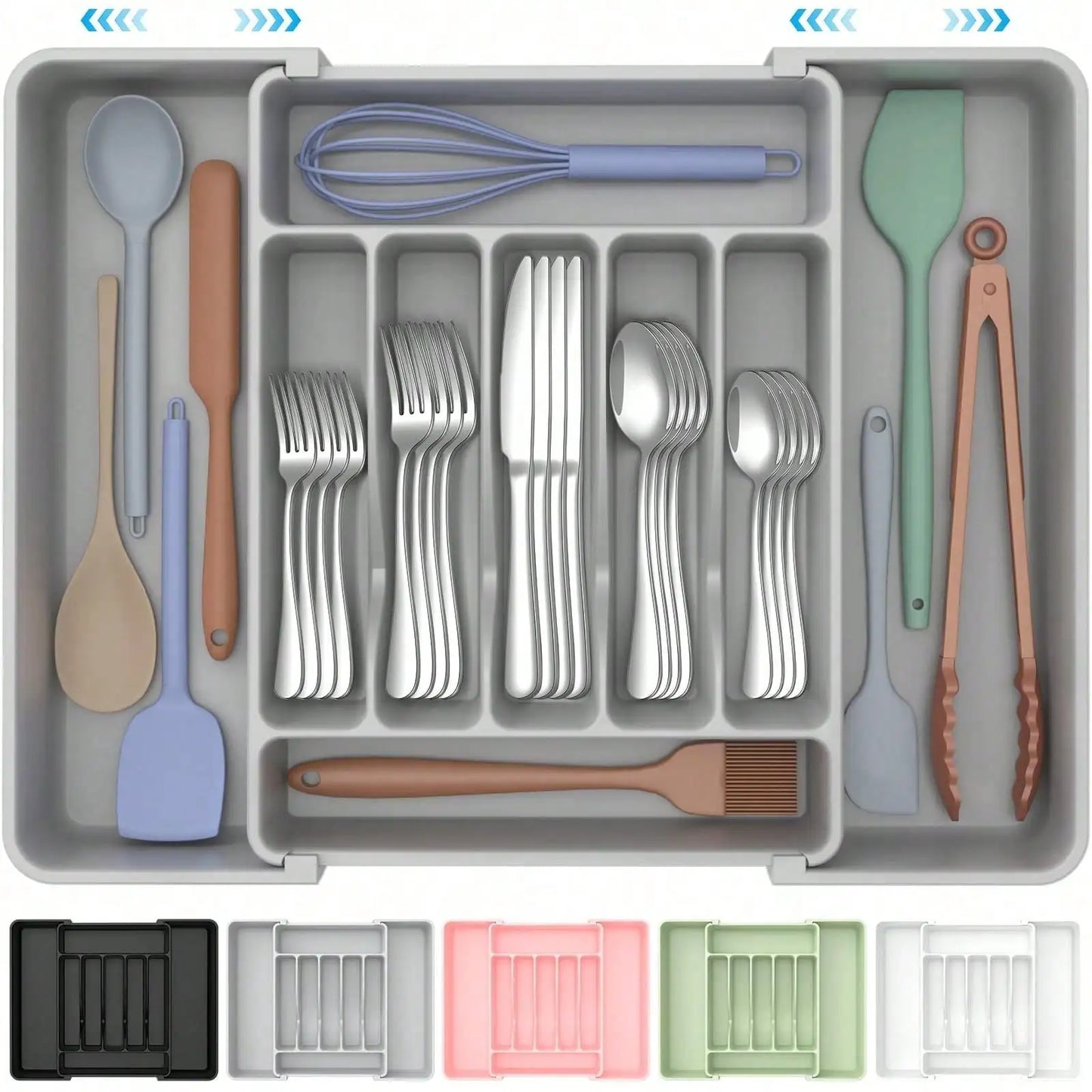 Extra Large Expandable Silverware Organizer Tray for Kitchen Drawer Tableware Storage
