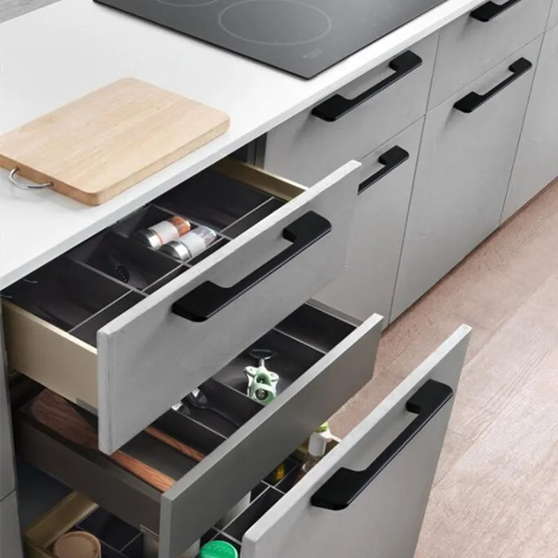 Modern Black Aluminum Cabinet Handles for Kitchen Cabinets, Drawers & Wardrobes