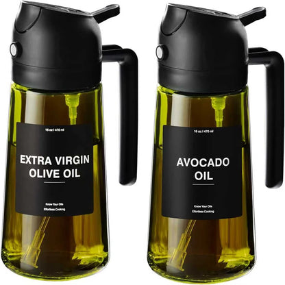 470ML 2-in-1 Olive Oil Sprayer & Dispenser Bottle for Cooking, Air Fryer & Salad
