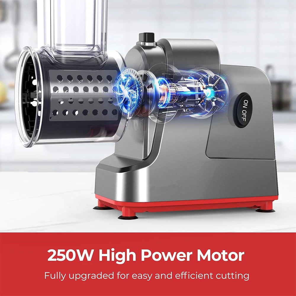 5-in-1 Electric Vegetable Slicer & Cheese Grater Machine – Automatic Salad Shooter with Stainless Steel Blades