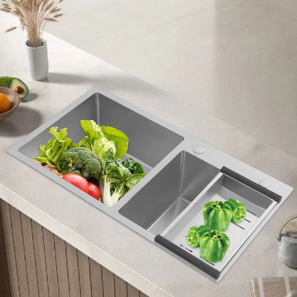 Drop In Stainless Steel Double Bowl Kitchen Sink with Drain Basket & Drainage Filters