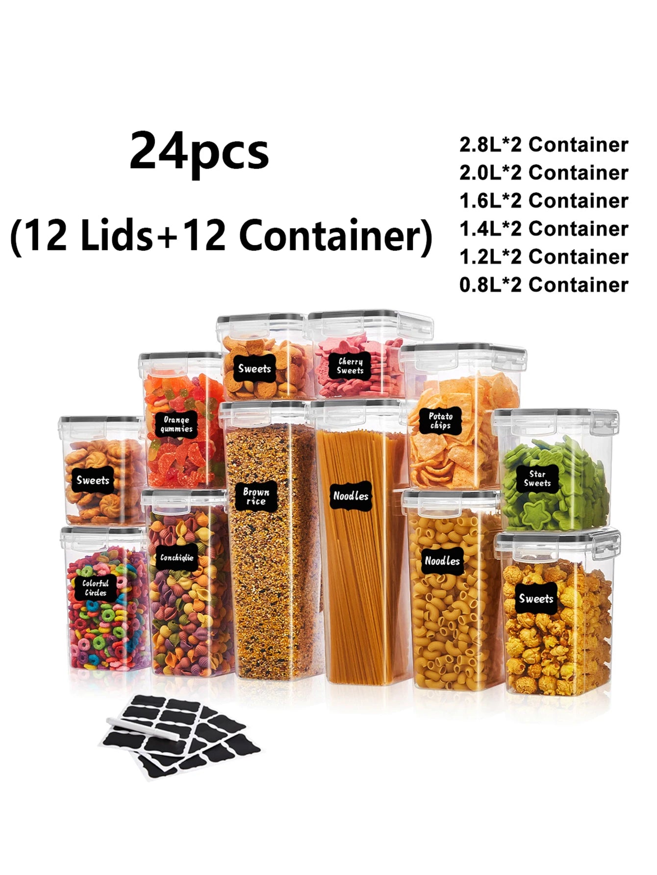 24 Piece Airtight Food Storage Container Set with Lids for Pantry Organization & Meal Prep