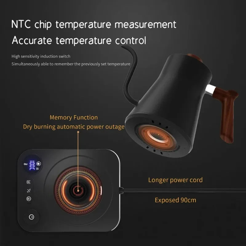 900ML Electric Gooseneck Kettle with Temperature Control for Pour Over Coffee & Tea