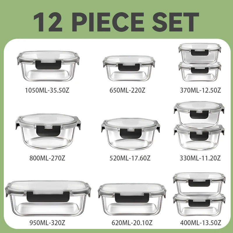 12 Piece Glass Food Storage Container Set with Airtight Lids – BPA Free Meal Prep Lunch Boxes