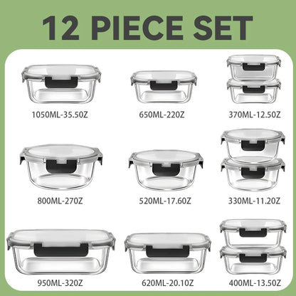 12 Piece Glass Food Storage Container Set with Airtight Lids – BPA Free Meal Prep Lunch Boxes