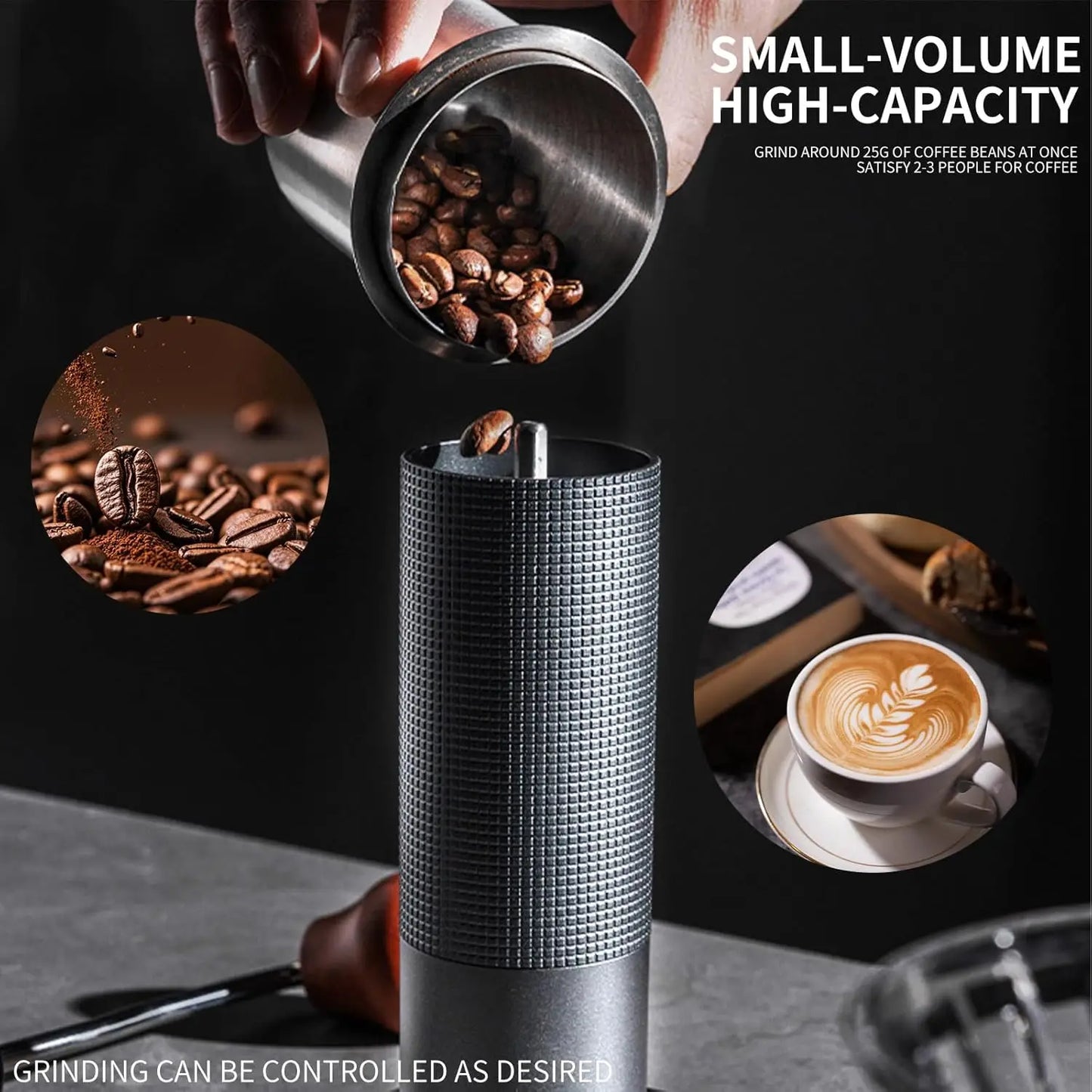 Manual Coffee Grinder with Stainless Steel Burrs & Adjustable Grind Settings for Espresso, Pour Over & French Press