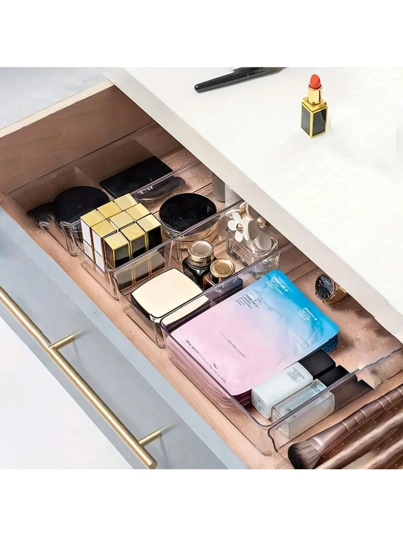 44 Piece Clear Drawer Organizer Set with Adjustable Storage Bins for Kitchen, Bathroom & Office