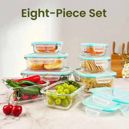8 Piece Glass Food Storage Containers Set with Airtight Leakproof Lids – Microwave & Oven Safe