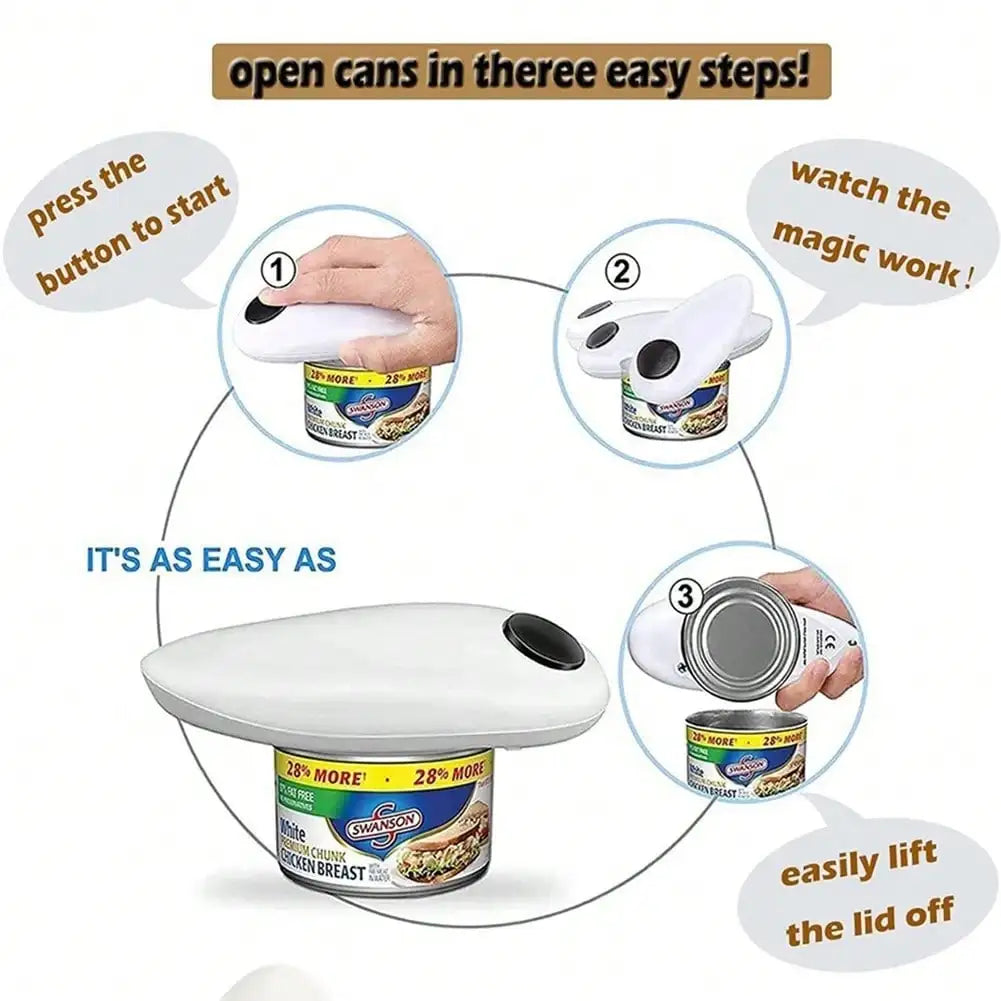 One-Touch Electric Can Opener with Smooth Edge Cutting