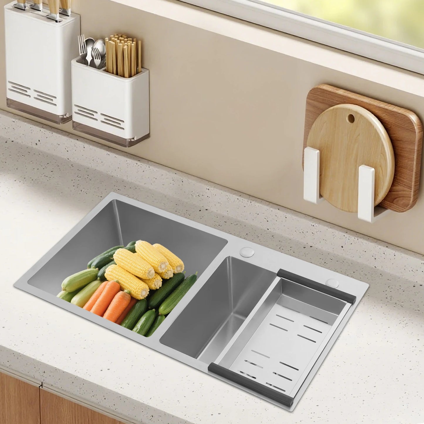 Drop In Stainless Steel Double Bowl Kitchen Sink with Drain Basket & Drainage Filters