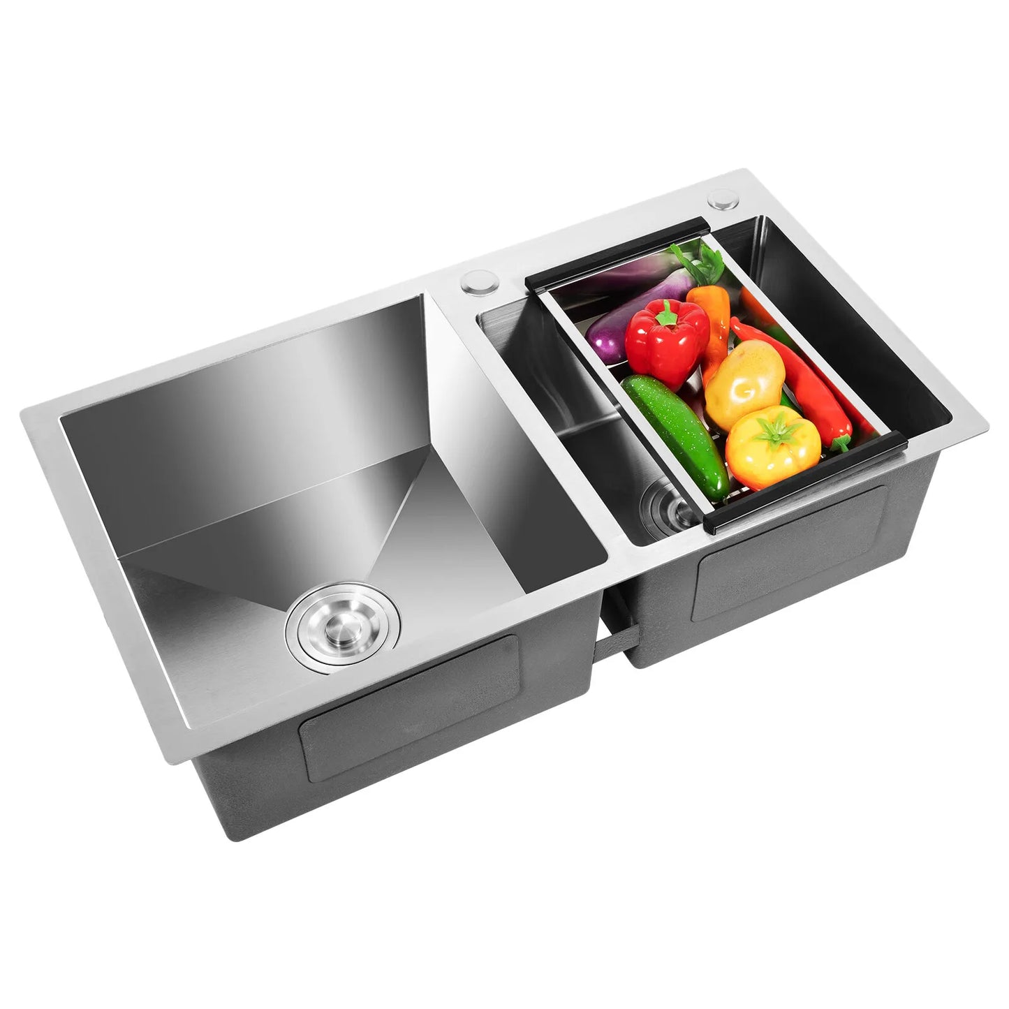 Stainless Steel Double Bowl Kitchen Sink – Drop In Top Mount Sink with Noise Reduction & Fast Drainage