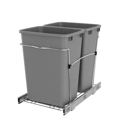 Double Pull Out Trash Can for Kitchen Cabinet with Soft Close Slides – 35 Qt Dual Recycling Bin