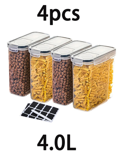4 Pack 4L Airtight Food Storage Containers with Lids for Rice, Cereal, Pasta & Pantry Organization