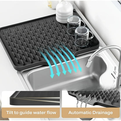 Silicone Kitchen Drain Mat with Built-In Drainage Design for Countertops & Sink Areas