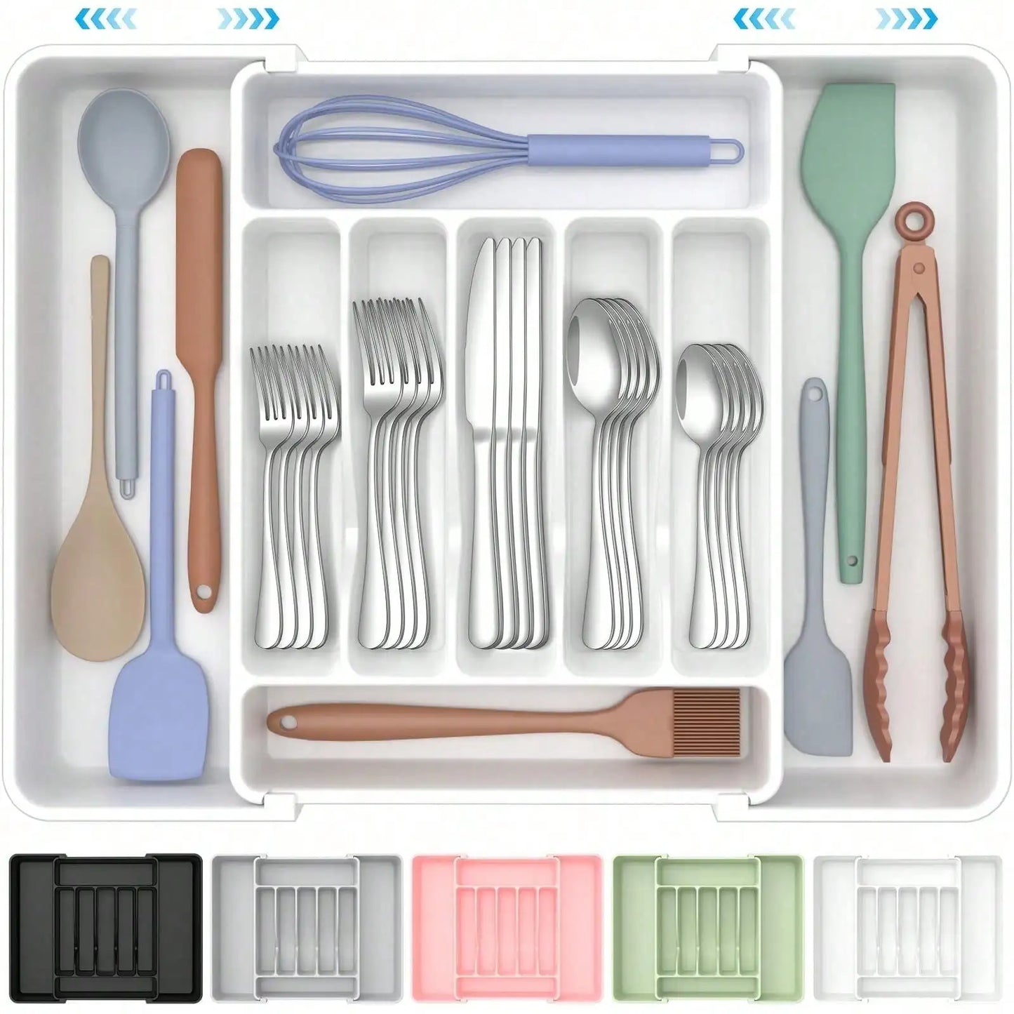 Extra Large Expandable Silverware Organizer Tray for Kitchen Drawer Tableware Storage