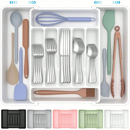 Extra Large Expandable Silverware Organizer Tray for Kitchen Drawer Tableware Storage
