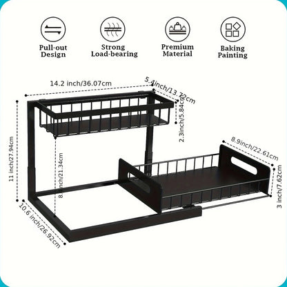 2 Tier Pull Out Under Sink Organizer with Sliding Cabinet Storage Shelves for Kitchen & Bathroom