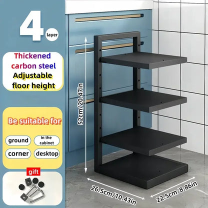 Adjustable Pot and Pan Organizer Rack for Kitchen Cabinets – Multi-Layer Carbon Steel Cookware Storage