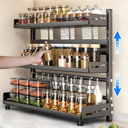 3 Tier Adjustable Spice Rack Organizer for Kitchen Countertop & Cabinet Storage