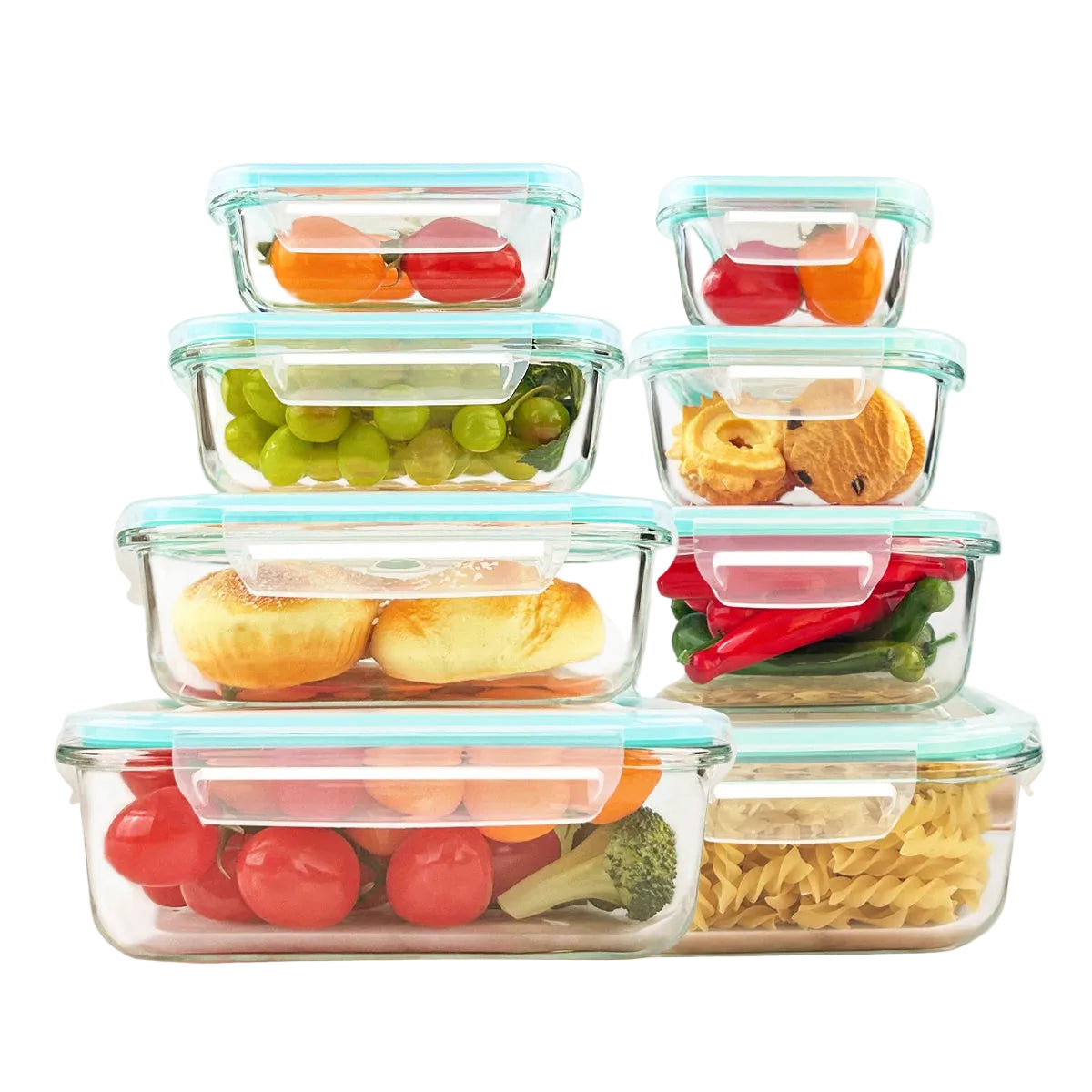 8 Piece Glass Food Storage Containers Set with Airtight Leakproof Lids – Microwave & Oven Safe