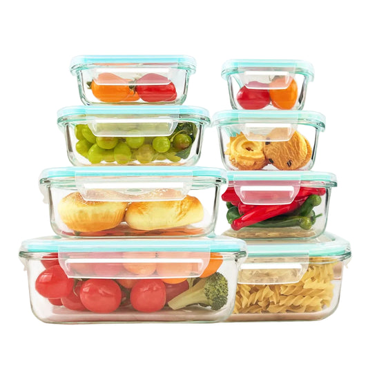 8 Piece Glass Food Storage Containers Set with Airtight Leakproof Lids – Microwave & Oven Safe