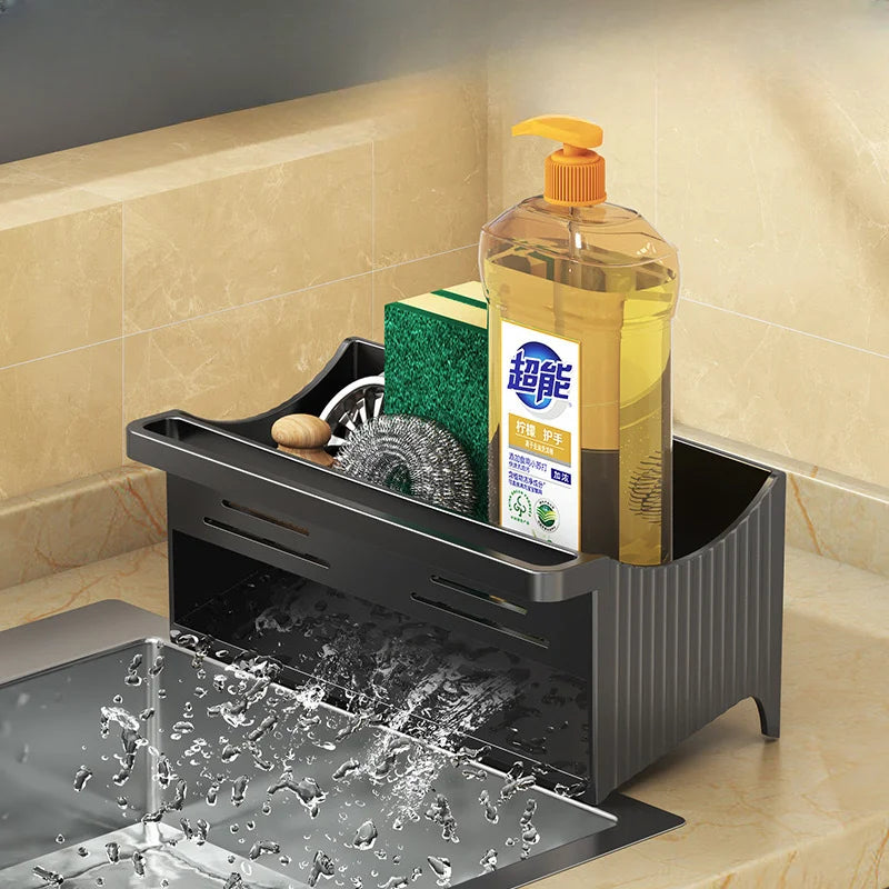 Auto Drain Sink Caddy Organizer with Soap Sponge Holder & Towel Rack for Kitchen & Bathroom