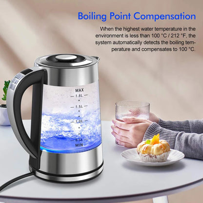 1.8L Electric Glass Kettle with Temperature Control, LED Blue Light & Auto Shut-Off