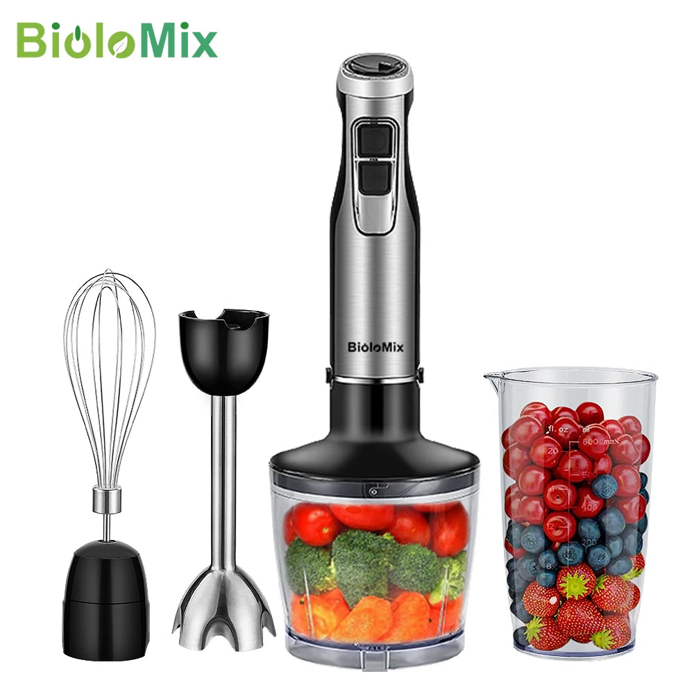 4-in-1 Immersion Hand Blender Set with Chopper, Whisk & 600ml Beaker – 6 Speed Stick Mixer