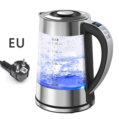 1.8L Electric Glass Kettle with Temperature Control, LED Blue Light & Auto Shut-Off
