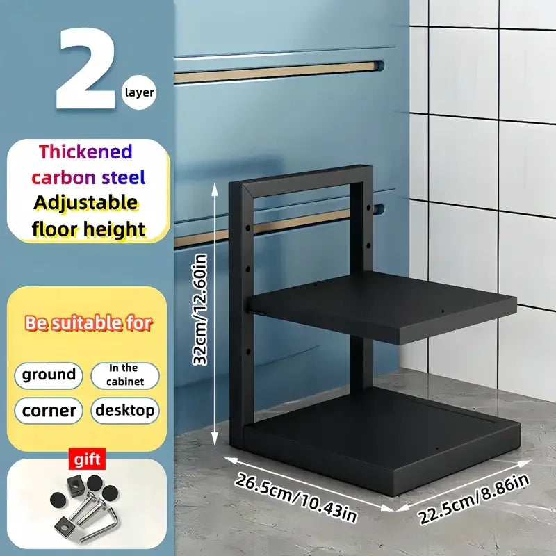 Adjustable Pot and Pan Organizer Rack for Kitchen Cabinets – Multi-Layer Carbon Steel Cookware Storage