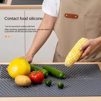 Silicone Dish Drying Mat with Drainage Grooves – Heat Resistant Kitchen Counter Drying Pad