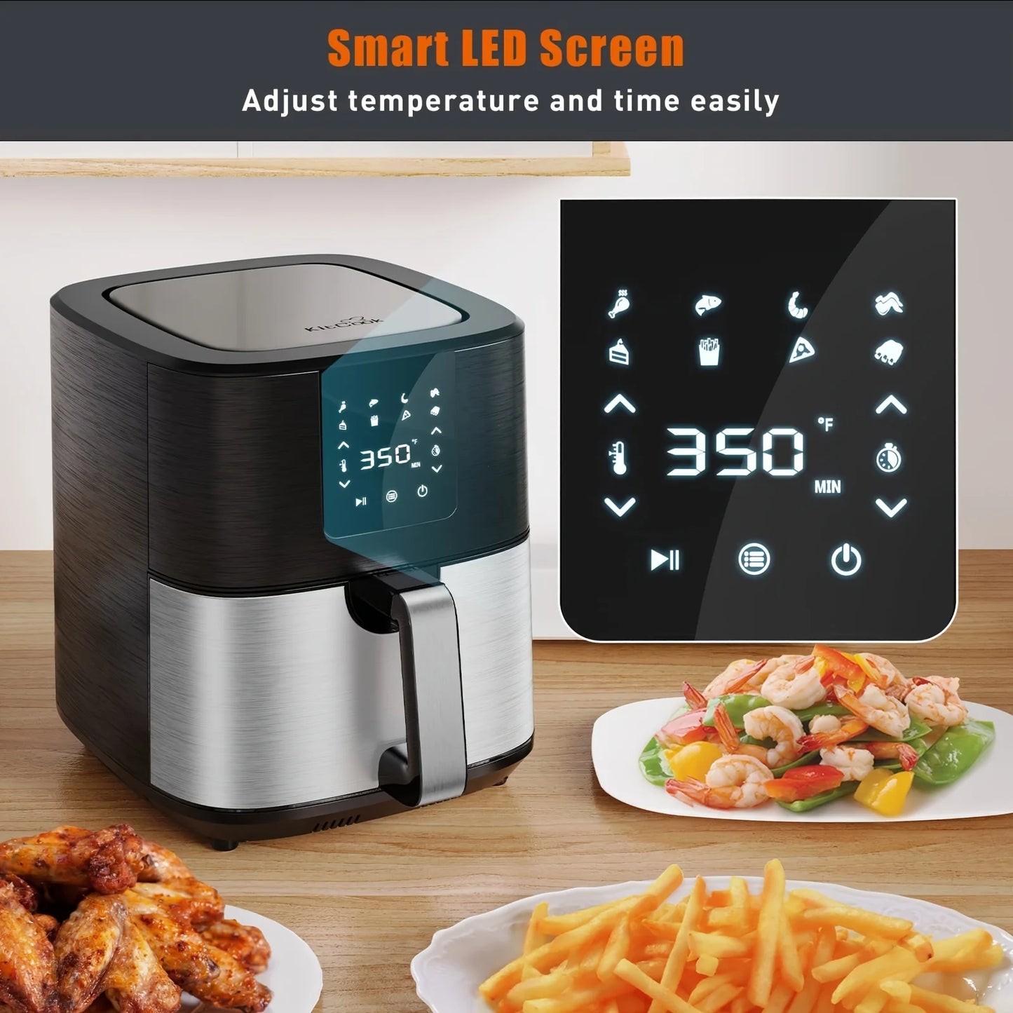 7QT Digital Air Fryer 1500W with 8 Preset Cooking Programs & Touch Screen Control