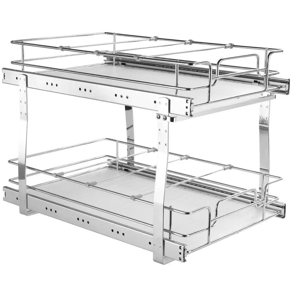 2 Tier Pull Out Cabinet Organizer with Heavy Duty Sliding Pantry Shelves