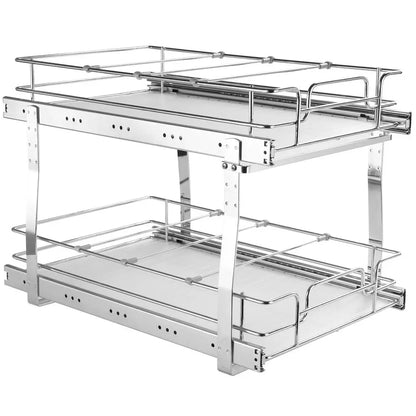 2 Tier Pull Out Cabinet Organizer with Heavy Duty Sliding Pantry Shelves