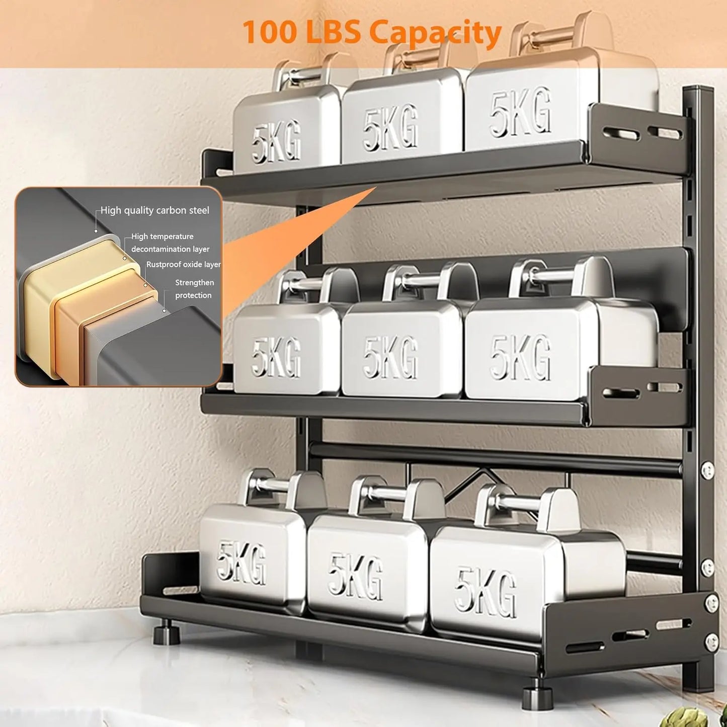 3 Tier Adjustable Spice Rack Organizer for Kitchen Countertop & Cabinet Storage