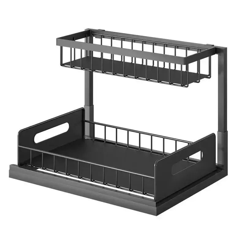 2 Tier Pull Out Under Sink Organizer with Sliding Cabinet Storage Shelves for Kitchen & Bathroom