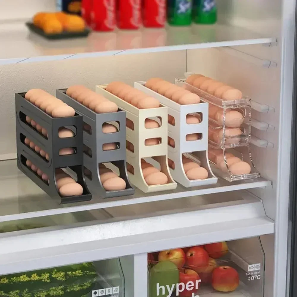 4 Layer Automatic Rolling Egg Dispenser for Refrigerator – Fridge Egg Storage Organizer Rack