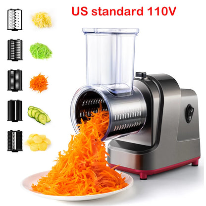 5-in-1 Electric Vegetable Slicer & Cheese Grater Machine – Automatic Salad Shooter with Stainless Steel Blades
