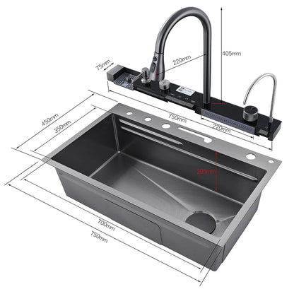 304 Stainless Steel Waterfall Kitchen Sink with Digital Display Faucet, Cup Washer & Soap Dispenser