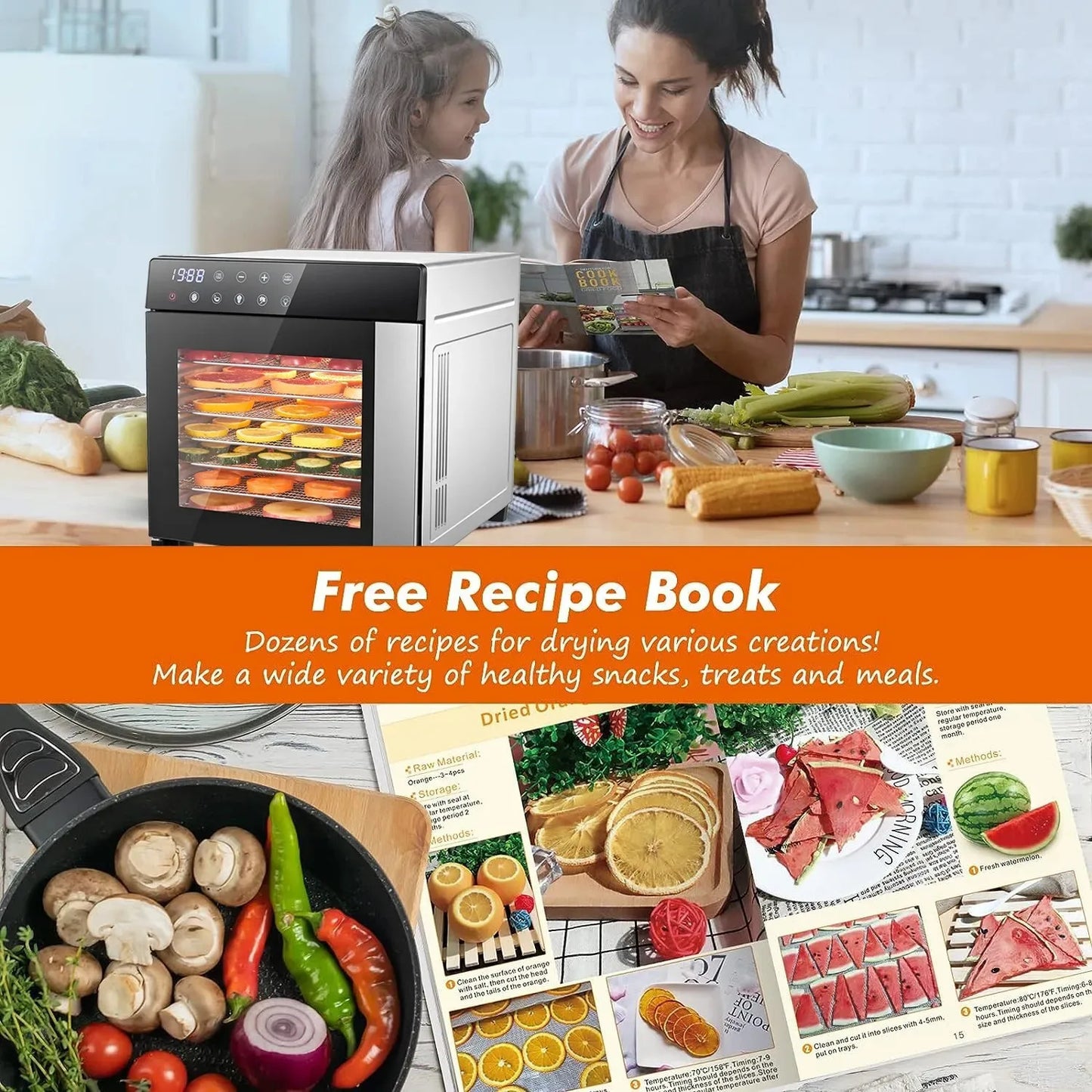 8 Tray Stainless Steel Food Dehydrator Machine with Digital Timer, Temperature Control & 4 Presets